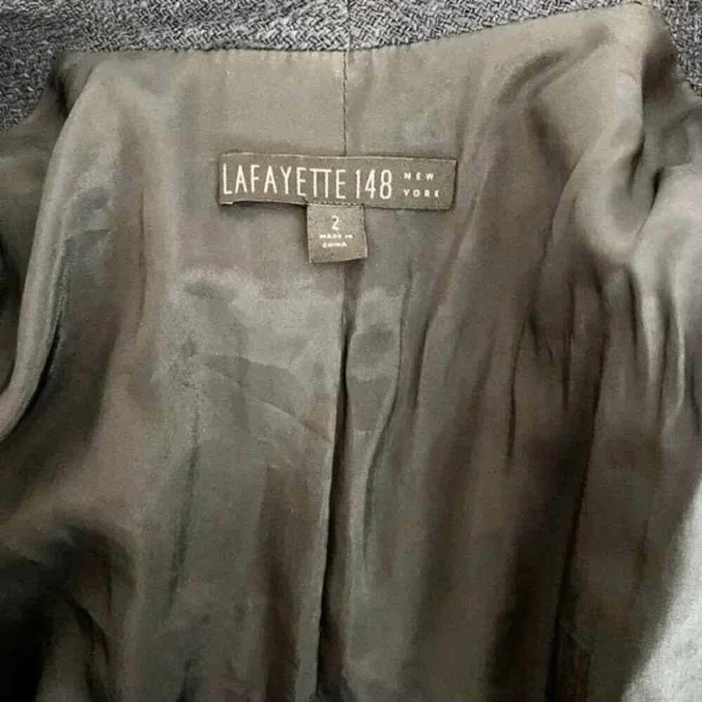 LAFAYETTE 148 Open Front Draped Fringe Blazer Navy - Picture 9 of 11